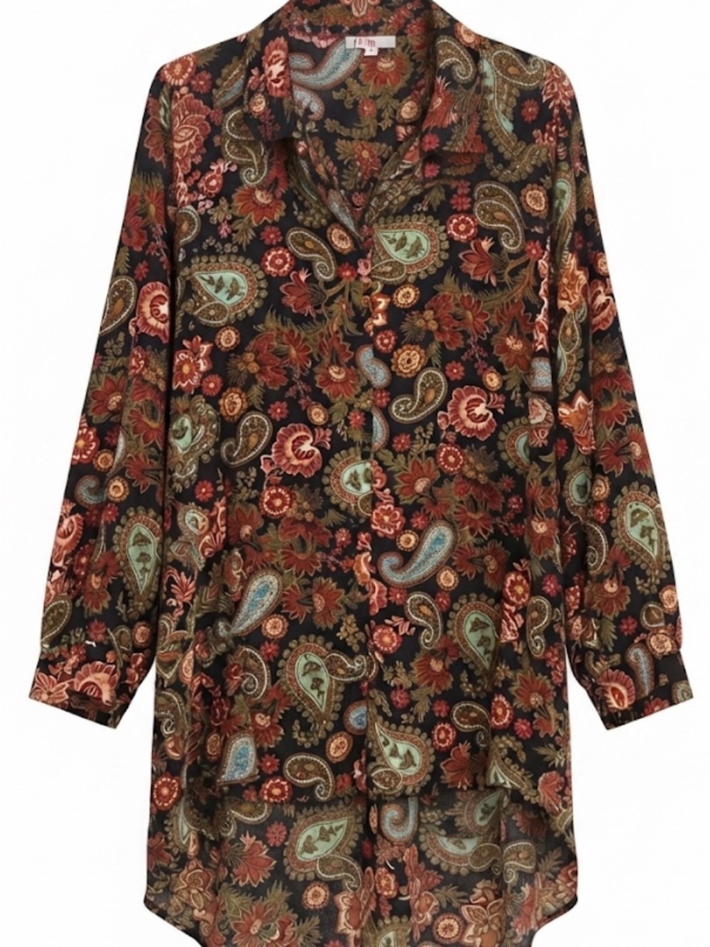 Spense Vintage Black Multi Paisley Floral Button-Front Tunic
